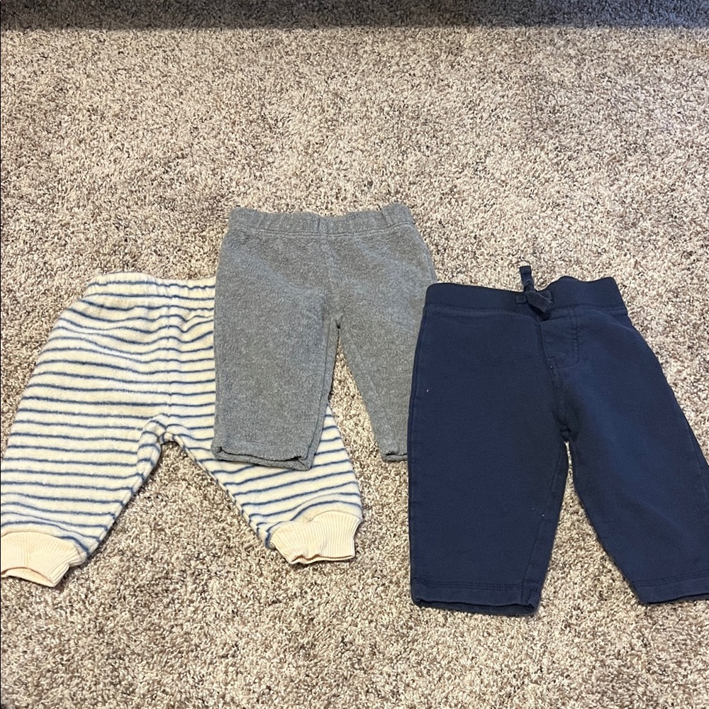 Infant Bottoms Set - Gray, Navy, and Striped (0-6 months)